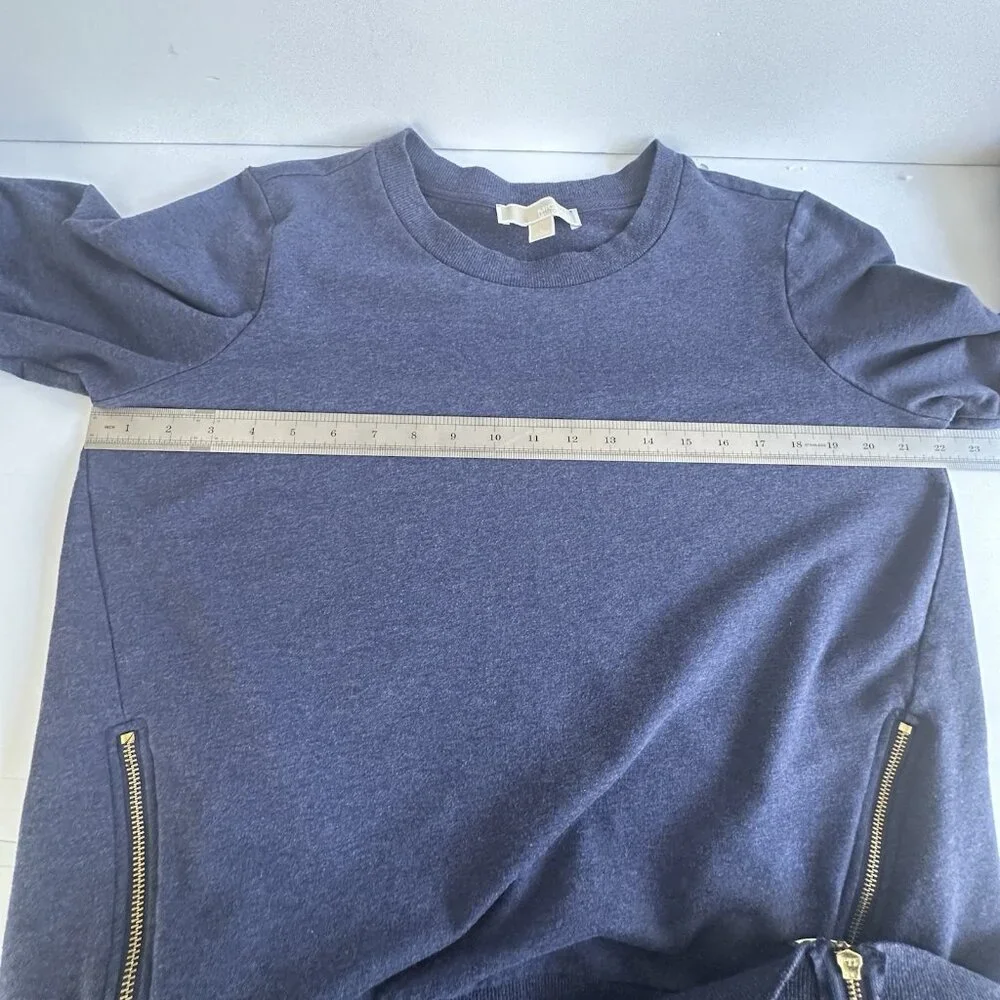 MICHAEL Michael Kors Crew Neck Pullover Sweatshirt Women's‎ L Blue Gold Zip Soft